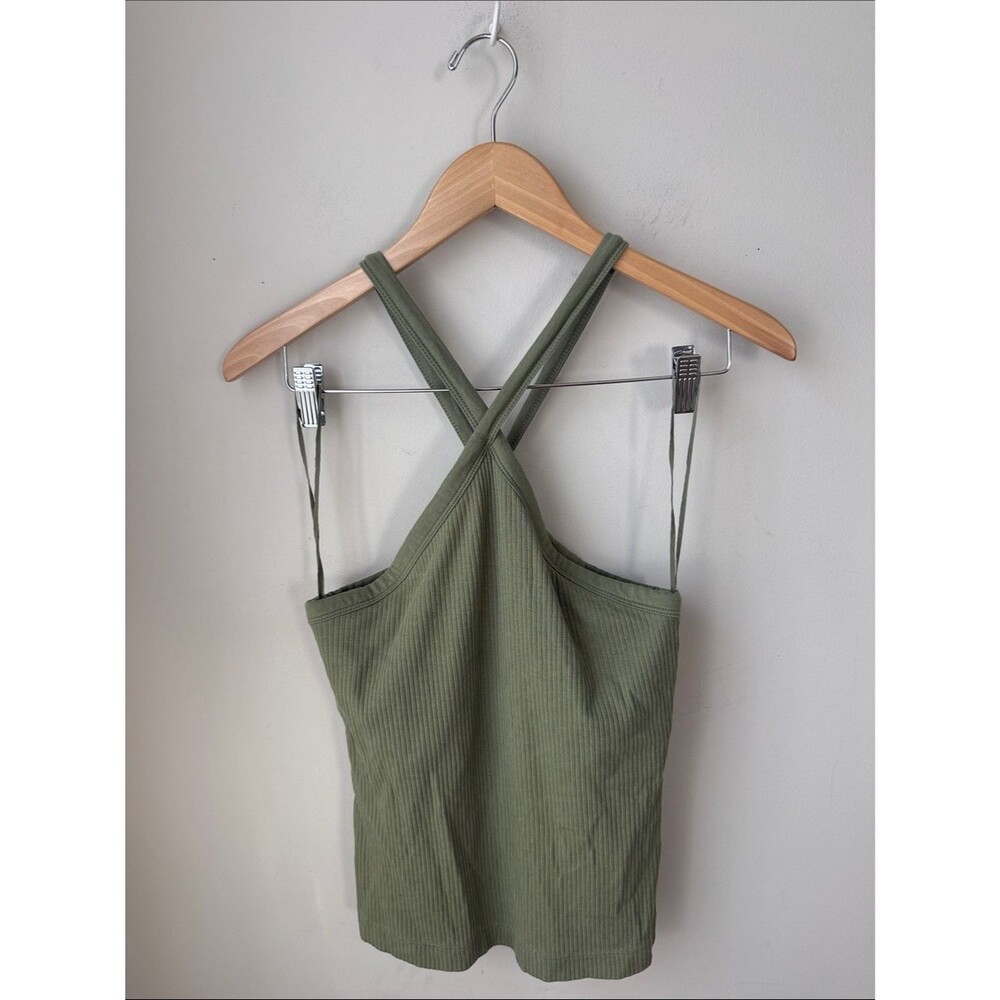 Old Navy Olive Green Ribbed Criss Cross Shelf Bra Tank Top